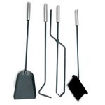 Casa si Gradina - Termice - Sobe, Seminee si accesorii - Accesorii seminee si sobe - Set 4 Accesorii cu Suport pentru Semineu din Inox, 66 cm si Covoras Metalic, 40×47.5 cm - Infinity.ro