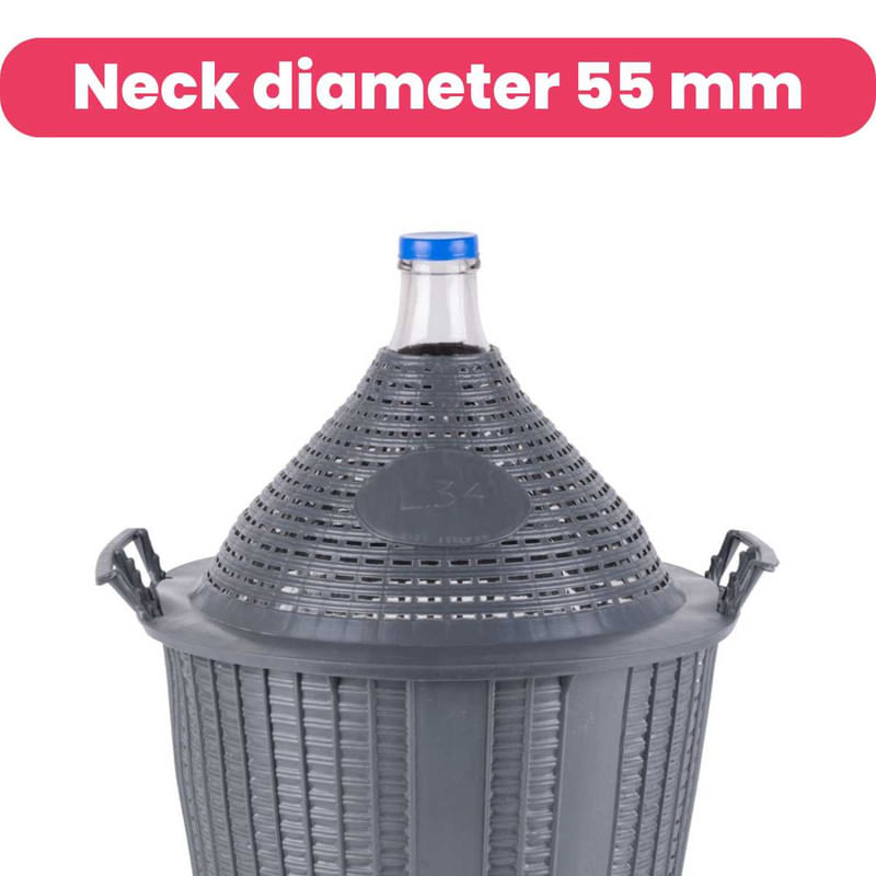 Casa si Gradina - Mobilier - Organizare si depozitare - Recipiente depozitare - Damigeana Mercaton din Sticla cu Capac, Manere si Cos din Plastic, Gura Larga 55 mm, 34 Litri, 570×460/355 mm - Infinity.ro