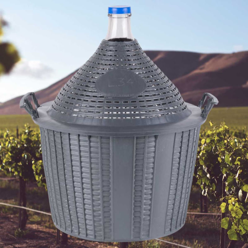 Casa si Gradina - Mobilier - Organizare si depozitare - Recipiente depozitare - Damigeana Mercaton din Sticla cu Capac, Manere si Cos din Plastic, Gura Larga 55 mm, 34 Litri, 570×460/355 mm - Infinity.ro