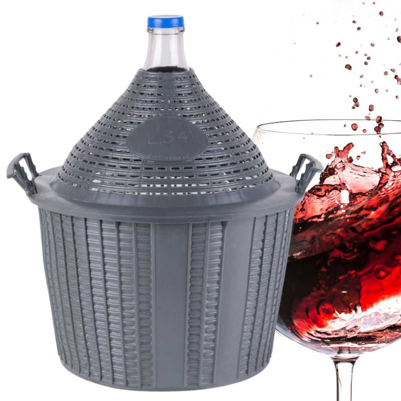 Casa si Gradina - Mobilier - Organizare si depozitare - Recipiente depozitare - Damigeana Mercaton din Sticla cu Capac, Manere si Cos din Plastic, Gura Larga 55 mm, 34 Litri, 570×460/355 mm - Infinity.ro