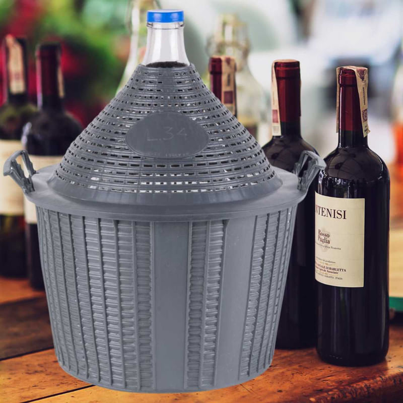 Casa si Gradina - Mobilier - Organizare si depozitare - Recipiente depozitare - Damigeana Mercaton din Sticla cu Capac, Manere si Cos din Plastic, Gura Larga 55 mm, 34 Litri, 570×460/355 mm - Infinity.ro