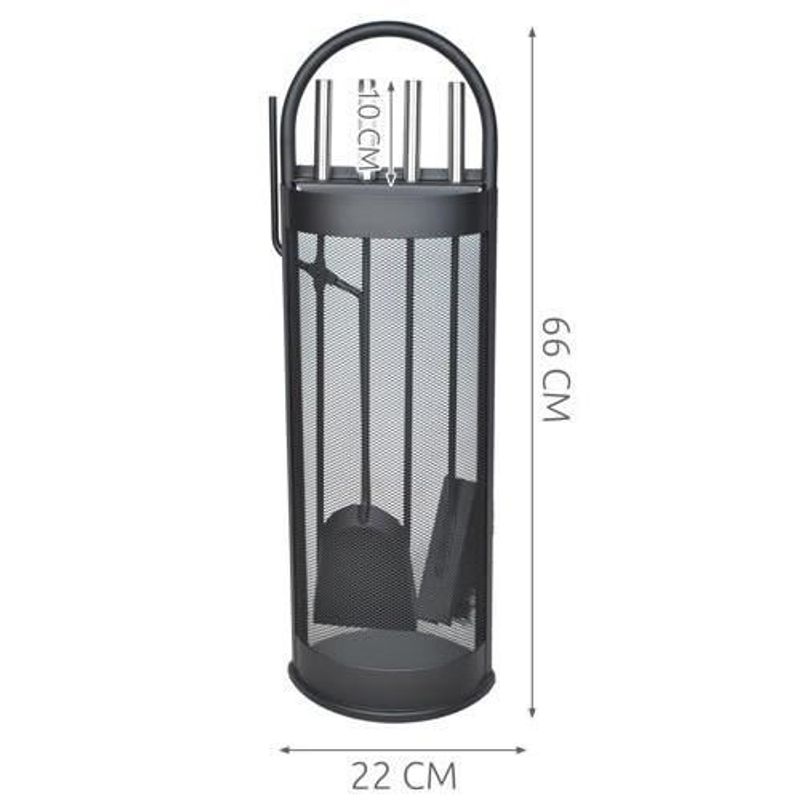 Casa si Gradina - Termice - Sobe, Seminee si accesorii - Accesorii seminee si sobe - Set accesorii semineu, suport cu 4 piese, otel, negru, 22×66 cm - Infinity.ro