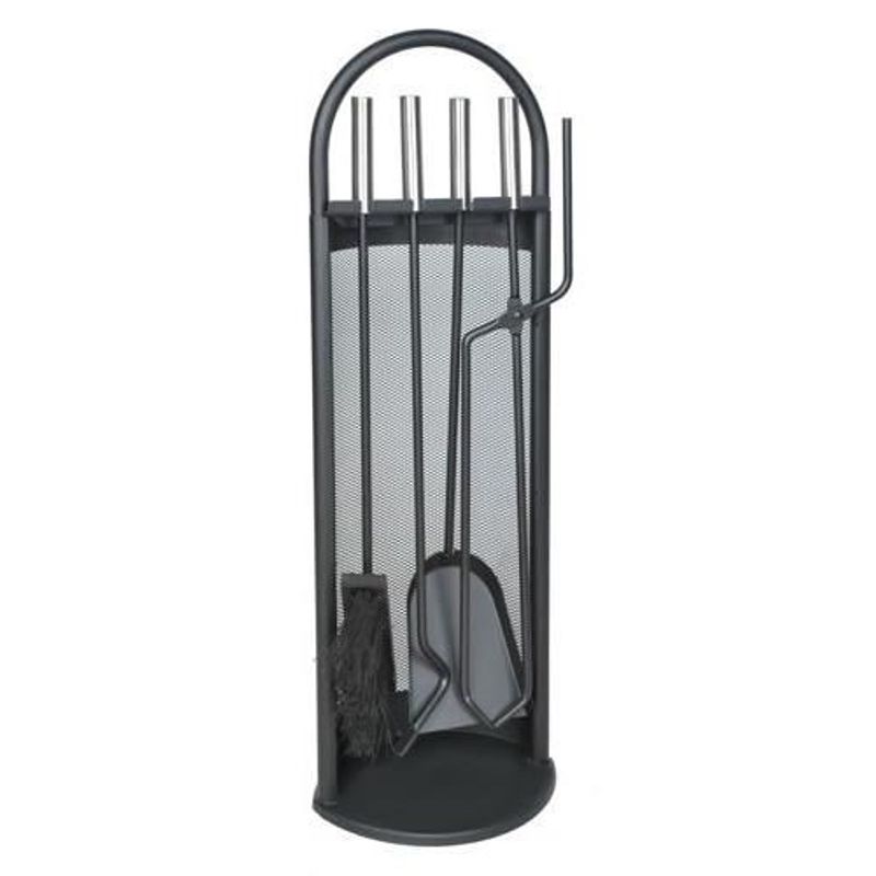 Casa si Gradina - Termice - Sobe, Seminee si accesorii - Accesorii seminee si sobe - Set accesorii semineu, suport cu 4 piese, otel, negru, 22×66 cm - Infinity.ro