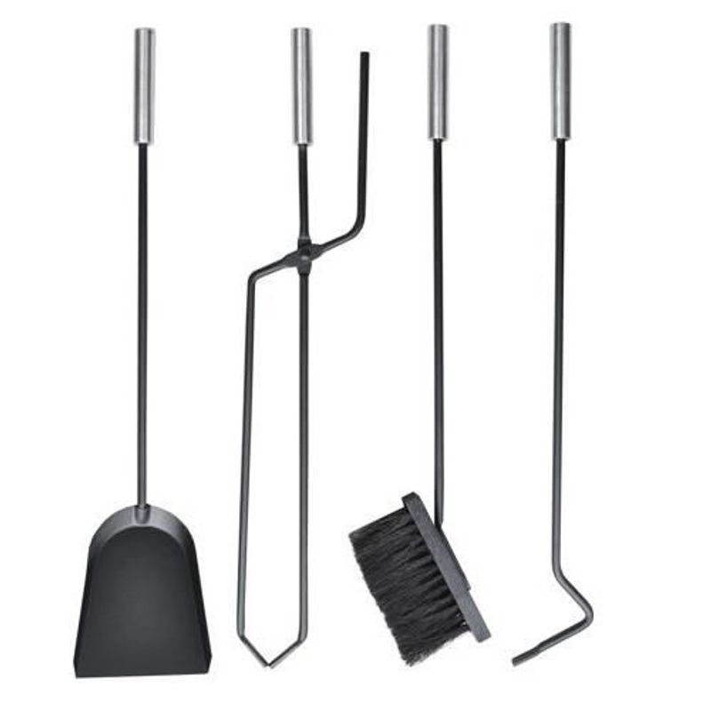 Casa si Gradina - Termice - Sobe, Seminee si accesorii - Accesorii seminee si sobe - Set accesorii semineu, suport cu 4 piese, otel, negru, 22×66 cm - Infinity.ro