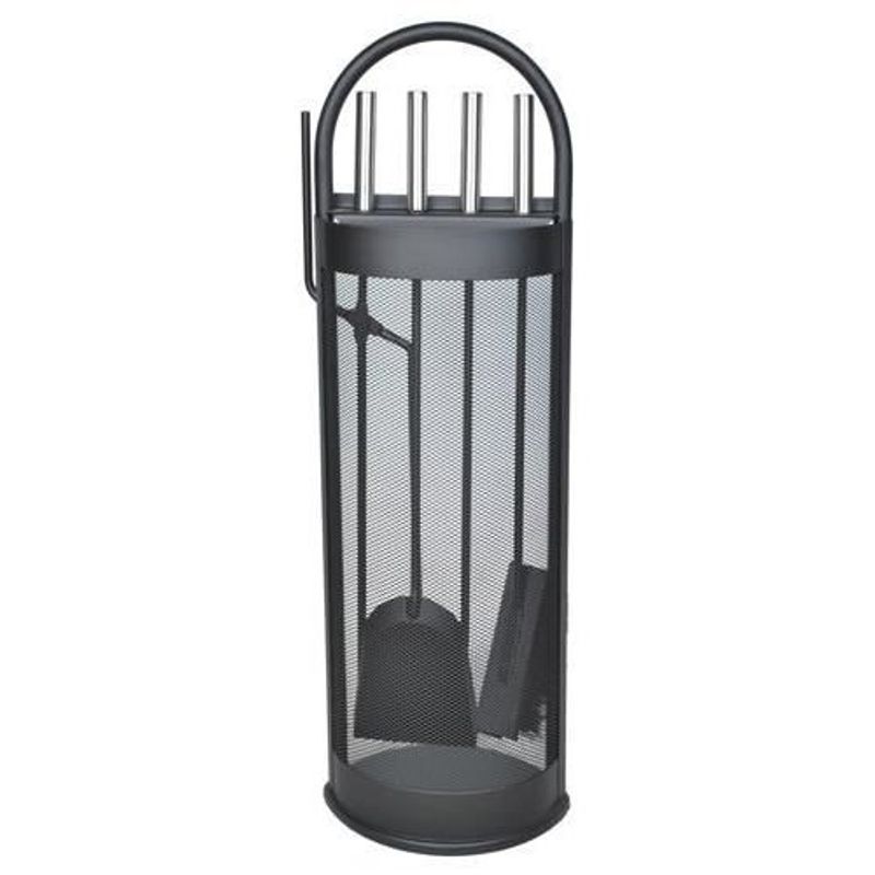 Casa si Gradina - Termice - Sobe, Seminee si accesorii - Accesorii seminee si sobe - Set accesorii semineu, suport cu 4 piese, otel, negru, 22×66 cm - Infinity.ro