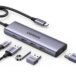 Laptop, Telefoane si Tablete - Telefoane mobile si accesorii - Accesorii Telefoane - Baterii externe - Docking station Ugreen, „CM498” conec PC USB Type-C, USB 3.2 x 2, HDMI 4Kx1 la 60Hz, USB-C x 2 PD 100W, aluminiu, gri - Infinity.ro