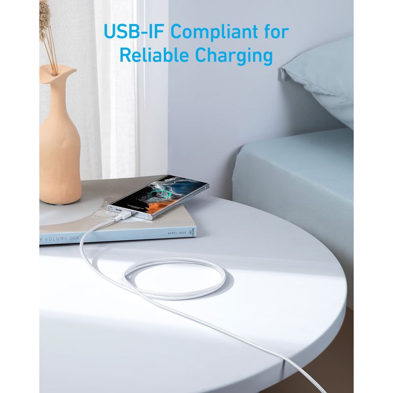 Laptop, Telefoane si Tablete - Telefoane mobile si accesorii - Accesorii Telefoane - Cabluri si adaptoare telefoane - Cablu alimentare si date Anker, USB Type-C (T) la USB Type-C (T), 1.8m, Alb, "A81F6G21" - Infinity.ro