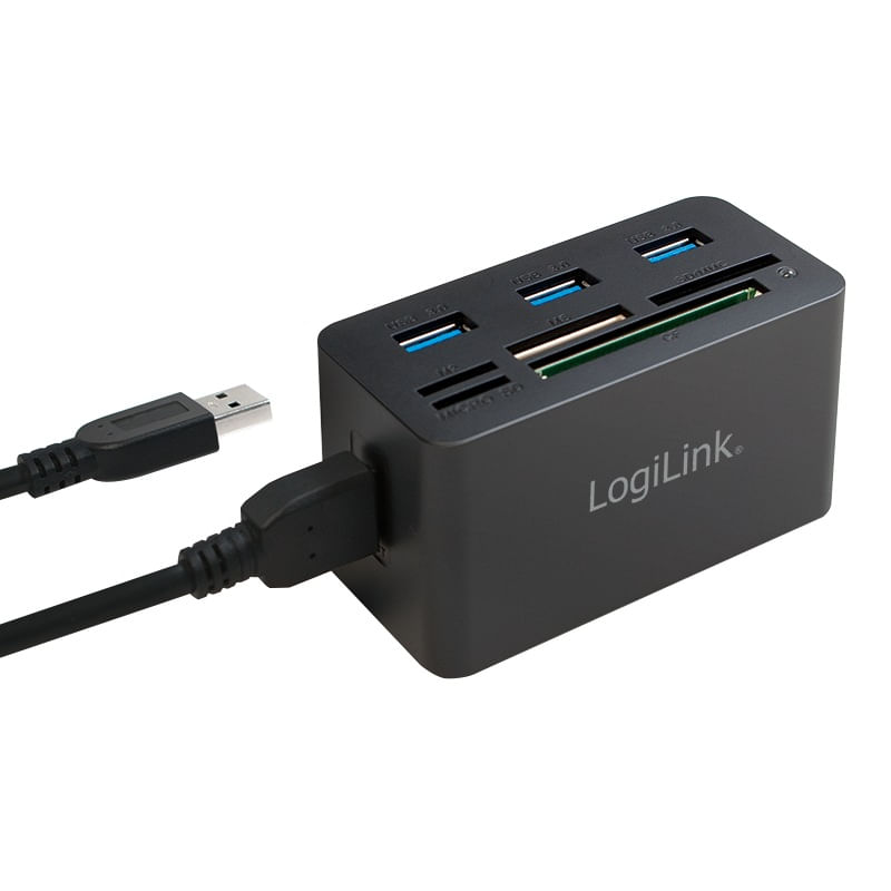 PC, gaming si accesorii - Retelistica - Hub-uri - HUB USB 3.0 LOGILINK, 3 USB, SD, MicroSD, M2, MS Duo/Pro, CF, negru - Infinity.ro