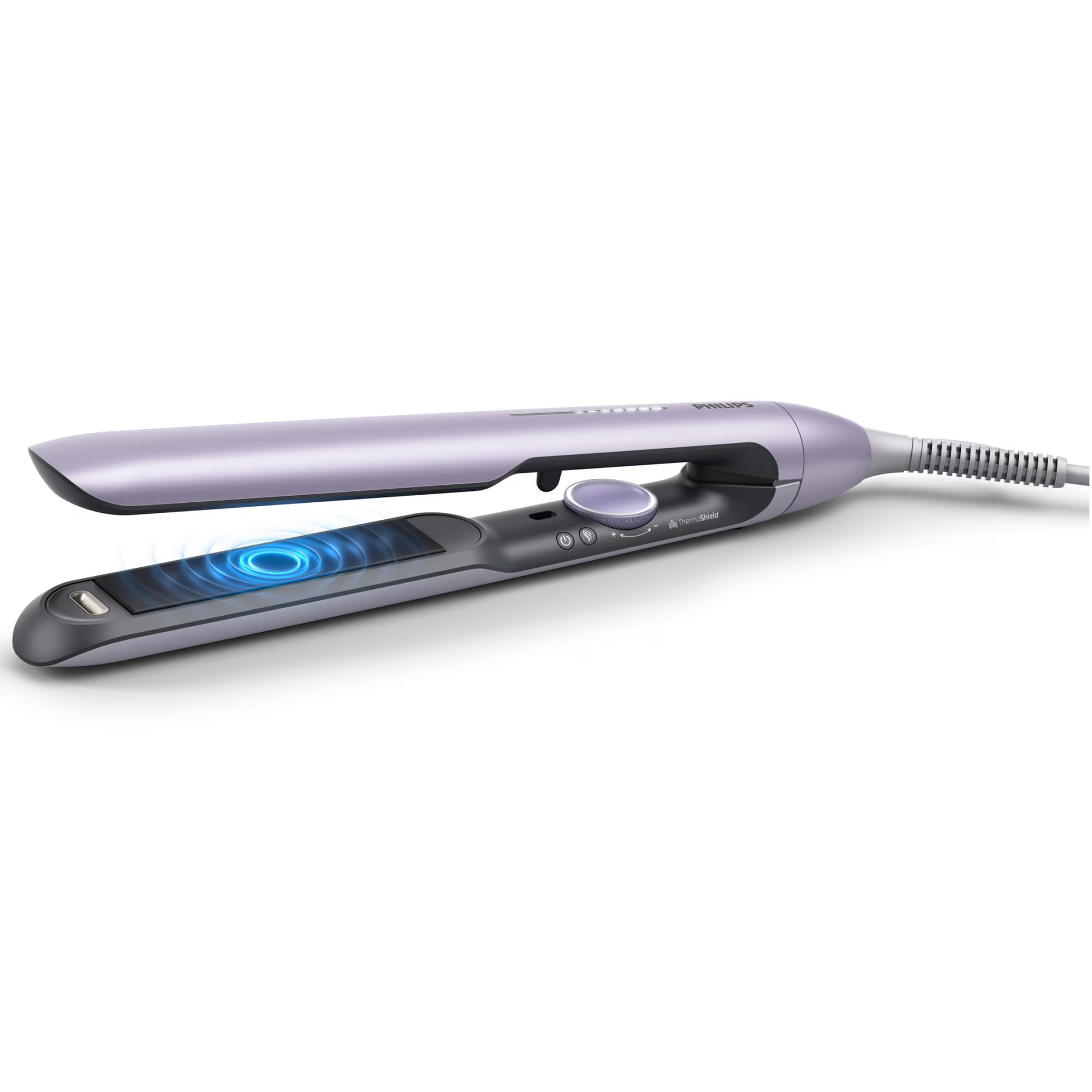 Placa de indreptat parul Philips Seria 7000 BHS742/00, tehnologie ThermoShield, 230°C,Violet metalizat