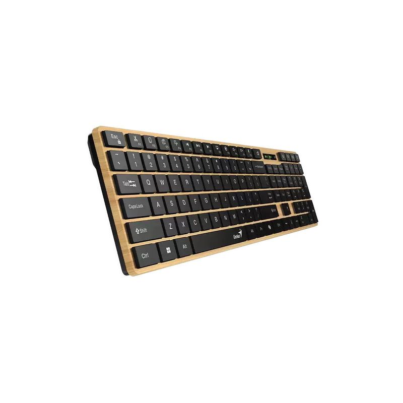 PC, gaming si accesorii - Periferice PC - Tastaturi - Tastatura Genius „SlimStar 7250BT”, wireless 2.4GHz+Bluetooth, 104 taste slim, tasta Copilot, lemn – negru - Infinity.ro