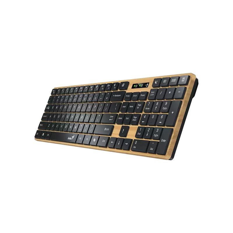 PC, gaming si accesorii - Periferice PC - Tastaturi - Tastatura Genius „SlimStar 7250BT”, wireless 2.4GHz+Bluetooth, 104 taste slim, tasta Copilot, lemn – negru - Infinity.ro