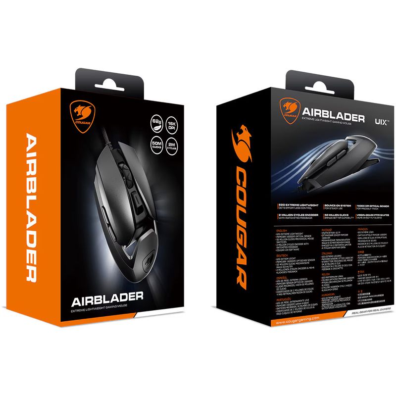 PC, gaming si accesorii - Periferice PC - Mouse - Mouse gaming cu fir Cougar Airblader I, butoane programabile, cablu impletit, Negru - Infinity.ro