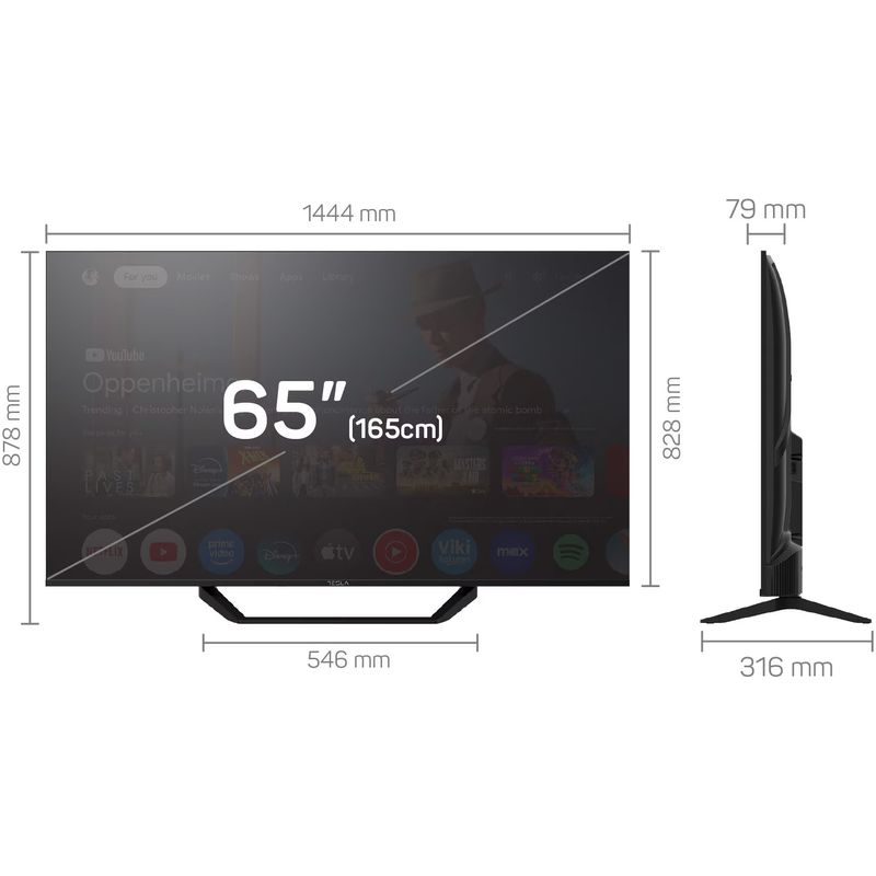 TV, Audio-Video si Foto - Televizoare - Televizor Tesla 65E655BUS, 165 cm, Smart Google TV, 4K Ultra HD, Clasa E - Infinity.ro