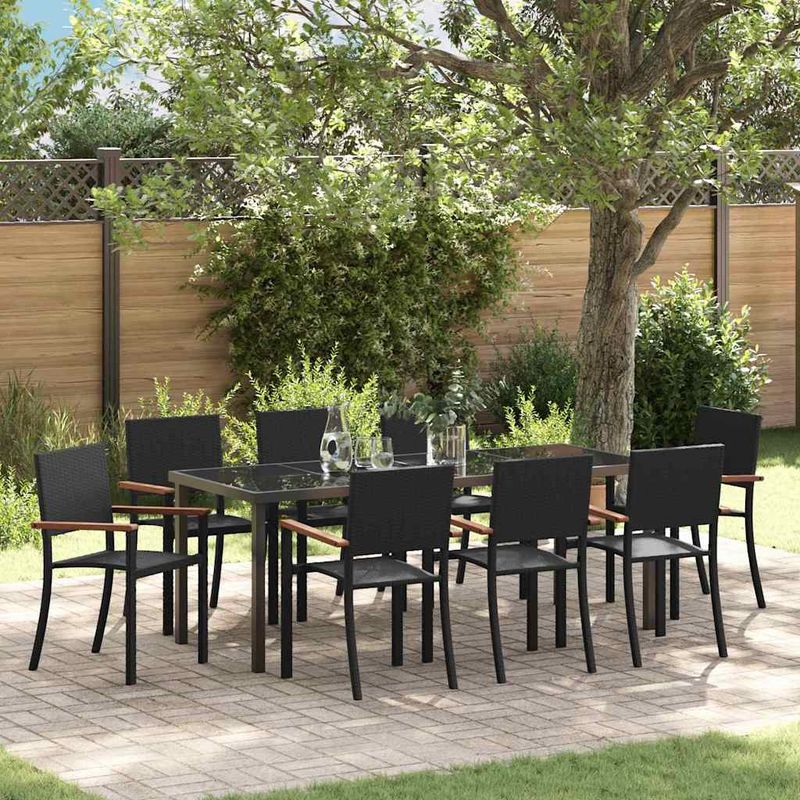 Casa si Gradina - Gradina si terasa - Mobilier exterior - Scaune si sezlonguri gradina - Set de masa pentru gradina 9 pcs Negru Rattan poli - Infinity.ro