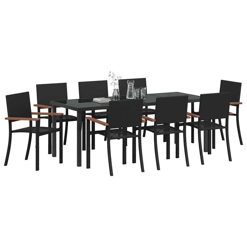 Casa si Gradina - Gradina si terasa - Mobilier exterior - Scaune si sezlonguri gradina - Set de masa pentru gradina 9 pcs Negru Rattan poli - Infinity.ro