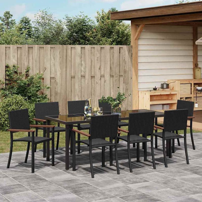 Casa si Gradina - Gradina si terasa - Mobilier exterior - Scaune si sezlonguri gradina - Set de masa pentru gradina 9 pcs Negru Rattan poli - Infinity.ro