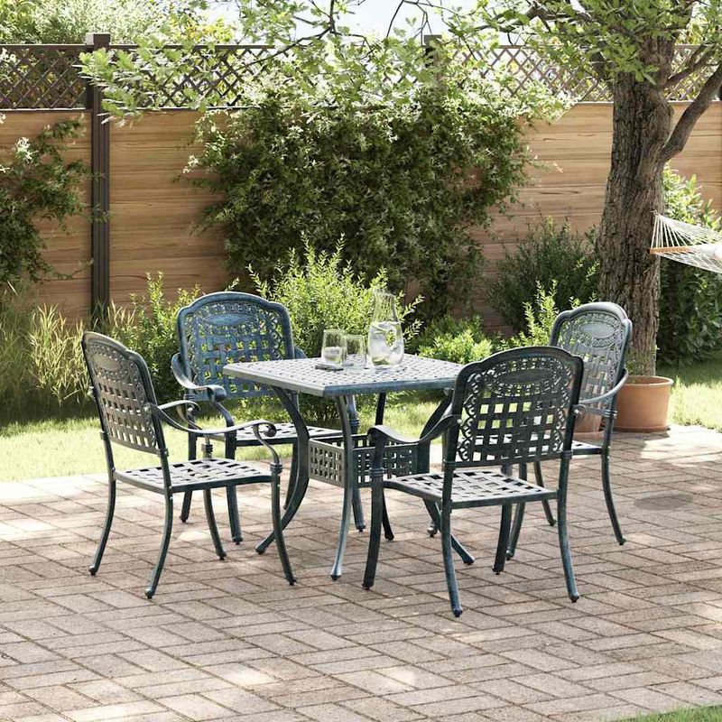 Casa si Gradina - Gradina si terasa - Mobilier exterior - Scaune si sezlonguri gradina - Set masa de gradina 5 pcs verde 80 x 80 x 75 cm Aluminiu turnat - Infinity.ro