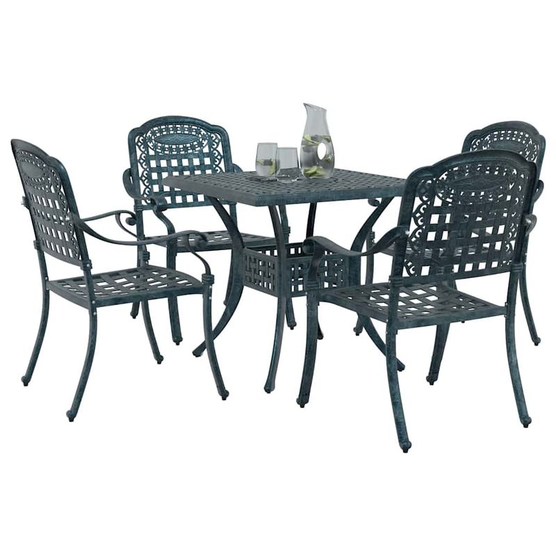 Casa si Gradina - Gradina si terasa - Mobilier exterior - Scaune si sezlonguri gradina - Set masa de gradina 5 pcs verde 80 x 80 x 75 cm Aluminiu turnat - Infinity.ro