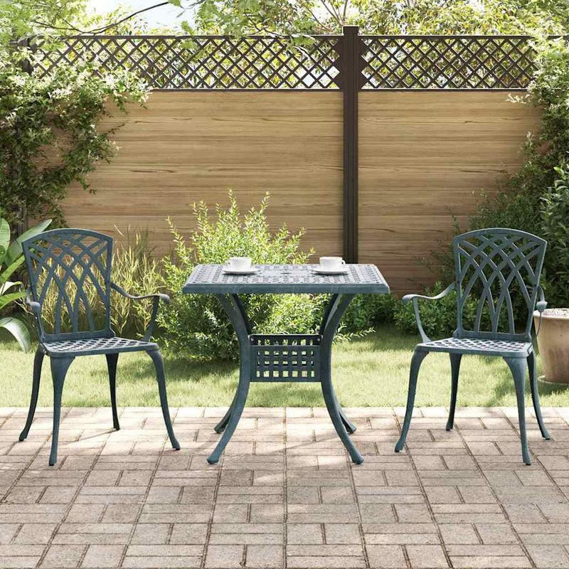 Casa si Gradina - Gradina si terasa - Mobilier exterior - Scaune si sezlonguri gradina - Set masa de gradina 3 pcs verde 80 x 80 x 75 cm Aluminiu turnat - Infinity.ro