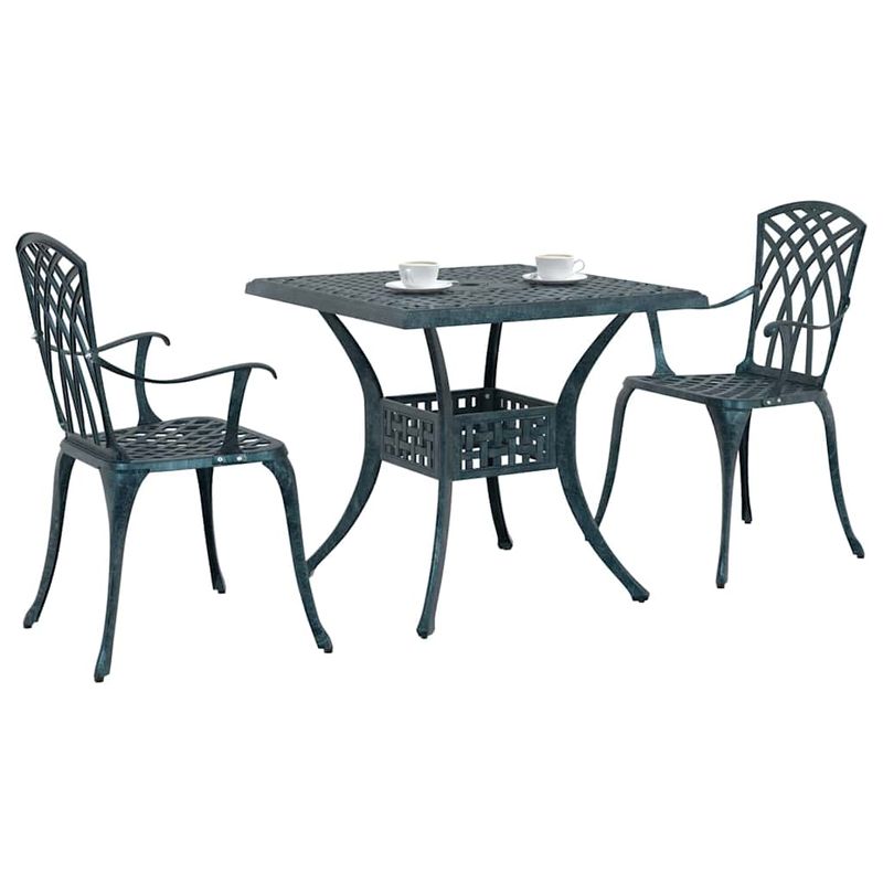 Casa si Gradina - Gradina si terasa - Mobilier exterior - Scaune si sezlonguri gradina - Set masa de gradina 3 pcs verde 80 x 80 x 75 cm Aluminiu turnat - Infinity.ro