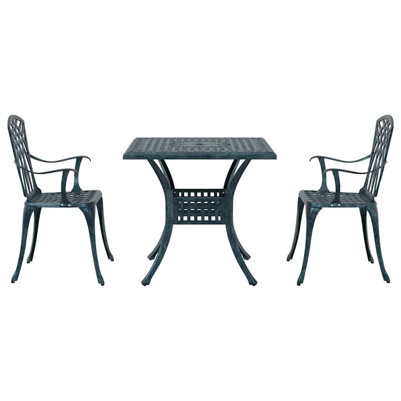 Casa si Gradina - Gradina si terasa - Mobilier exterior - Scaune si sezlonguri gradina - Set masa de gradina 3 pcs verde 80 x 80 x 75 cm Aluminiu turnat - Infinity.ro