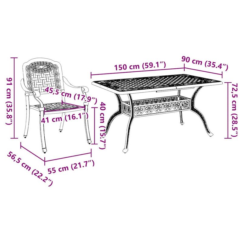 Casa si Gradina - Gradina si terasa - Mobilier exterior - Scaune si sezlonguri gradina - Set de masa pentru gradina 5 pcs Negru Aluminiu - Infinity.ro