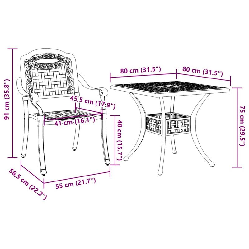 Casa si Gradina - Gradina si terasa - Mobilier exterior - Scaune si sezlonguri gradina - Set masa de gradina 5 pcs verde 80 x 80 x 75 cm Aluminiu turnat - Infinity.ro