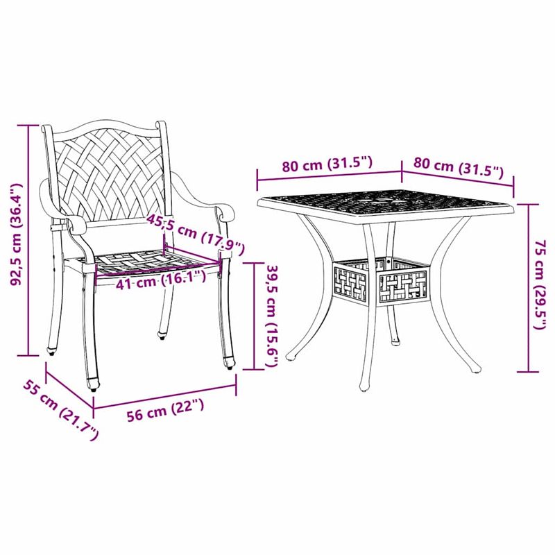 Casa si Gradina - Gradina si terasa - Mobilier exterior - Scaune si sezlonguri gradina - Set masa de gradina 5 pcs verde 80 x 80 x 75 cm Aluminiu turnat - Infinity.ro