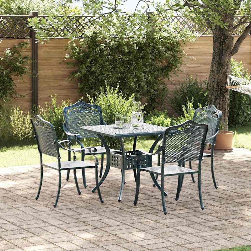 Casa si Gradina - Gradina si terasa - Mobilier exterior - Scaune si sezlonguri gradina - Set masa de gradina 5 pcs verde 80 x 80 x 75 cm Aluminiu turnat - Infinity.ro