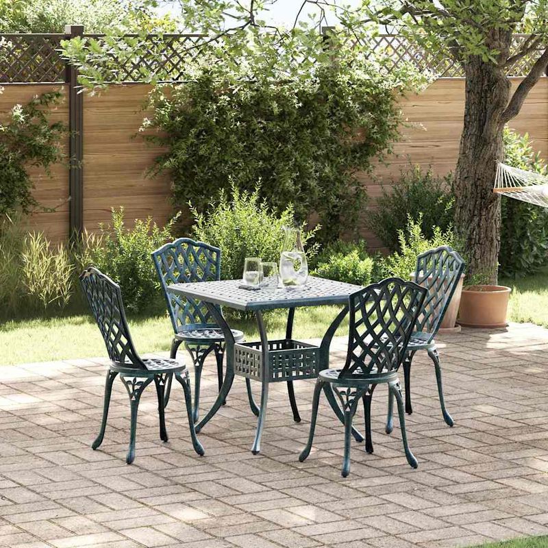 Casa si Gradina - Gradina si terasa - Mobilier exterior - Scaune si sezlonguri gradina - Set masa de gradina 5 pcs verde 80 x 80 x 75 cm Aluminiu turnat - Infinity.ro