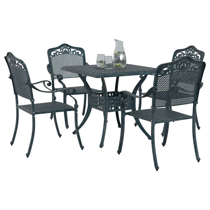 Casa si Gradina - Gradina si terasa - Mobilier exterior - Scaune si sezlonguri gradina - Set masa de gradina 5 pcs verde 80 x 80 x 75 cm Aluminiu turnat - Infinity.ro