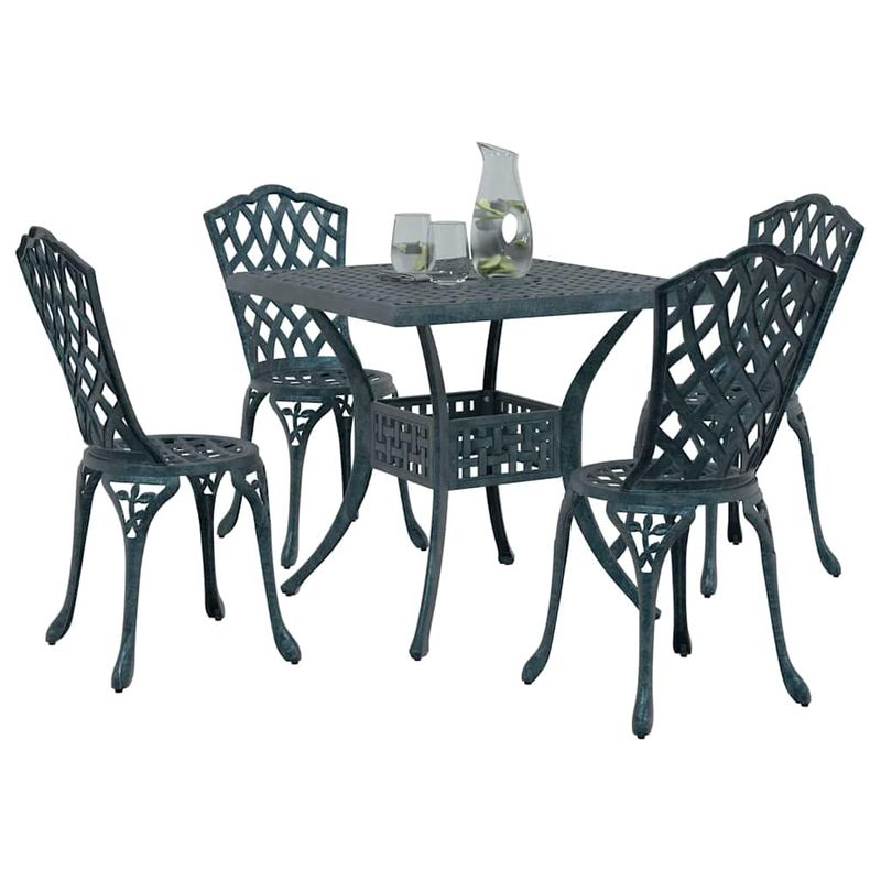 Casa si Gradina - Gradina si terasa - Mobilier exterior - Scaune si sezlonguri gradina - Set masa de gradina 5 pcs verde 80 x 80 x 75 cm Aluminiu turnat - Infinity.ro