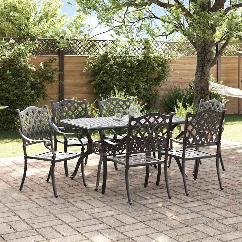 Casa si Gradina - Gradina si terasa - Mobilier exterior - Scaune si sezlonguri gradina - Set de masa pentru gradina 7 pcs Negru Aluminiu - Infinity.ro