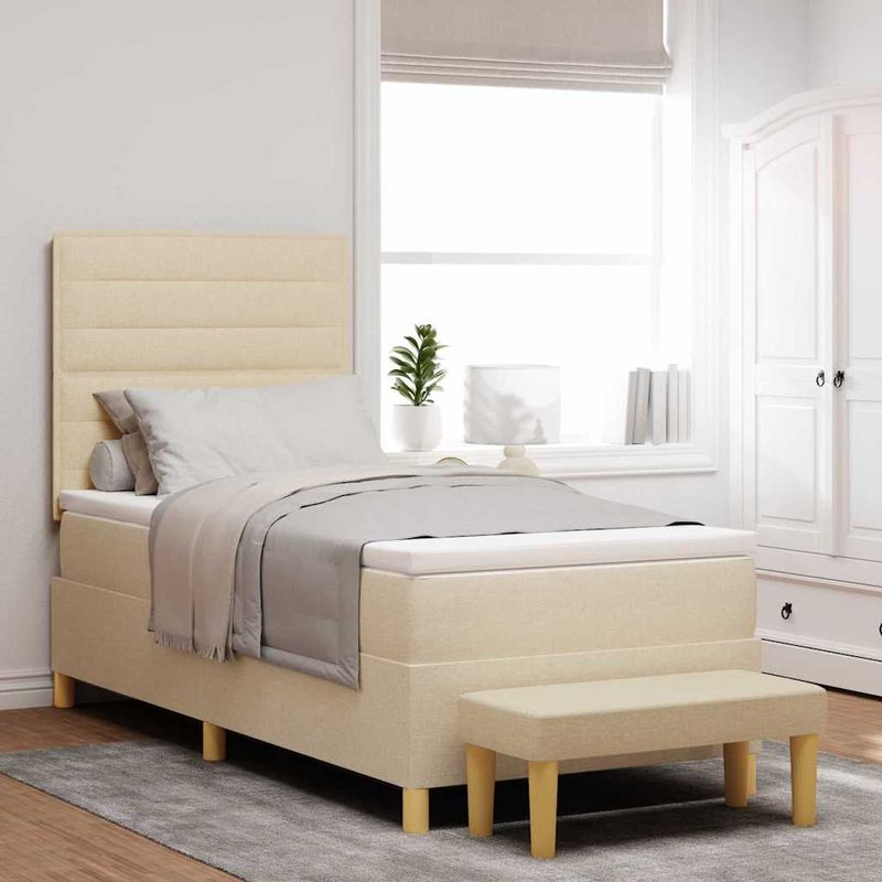Casa si Gradina - Mobilier - Paturi si accesorii - Paturi - Pat cu arcuri cu saltea cu headboard Crem 90 x 200 cm tesatura - Infinity.ro