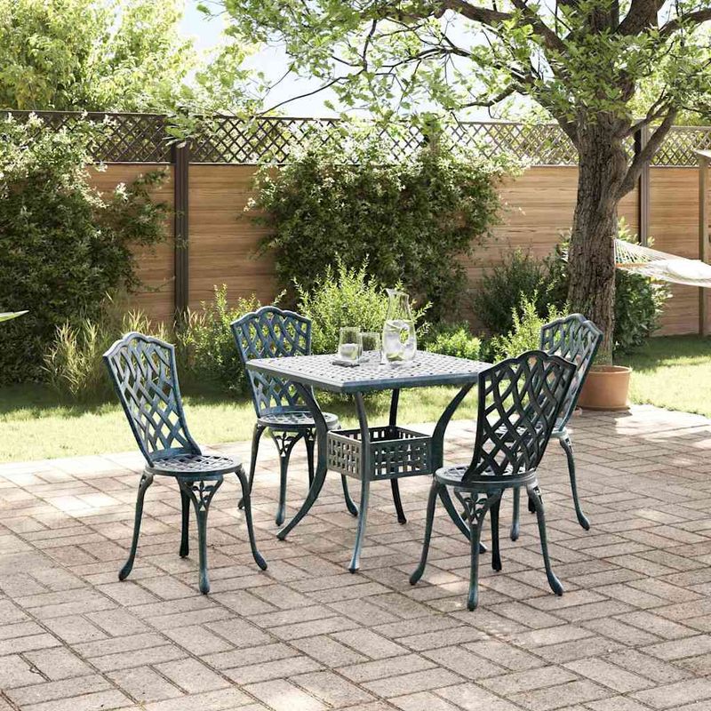 Casa si Gradina - Gradina si terasa - Mobilier exterior - Scaune si sezlonguri gradina - Set masa de gradina 5 pcs verde 80 x 80 x 75 cm Aluminiu turnat - Infinity.ro
