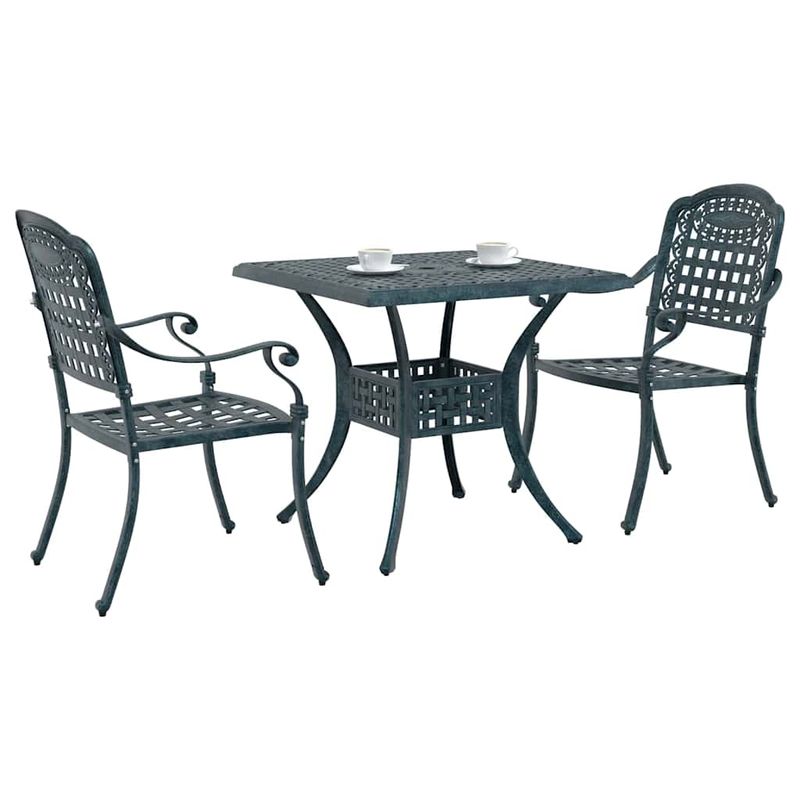Casa si Gradina - Gradina si terasa - Mobilier exterior - Scaune si sezlonguri gradina - Set masa de gradina 3 pcs verde 80 x 80 x 75 cm Aluminiu turnat - Infinity.ro