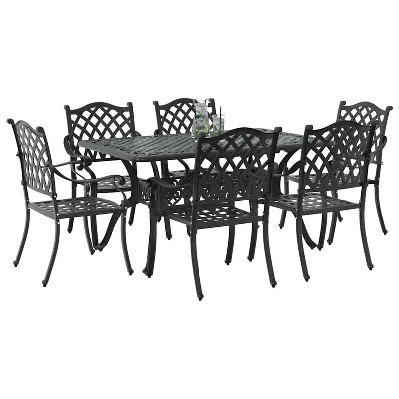 Casa si Gradina - Gradina si terasa - Mobilier exterior - Scaune si sezlonguri gradina - Set de masa pentru gradina 7 pcs Negru Aluminiu - Infinity.ro