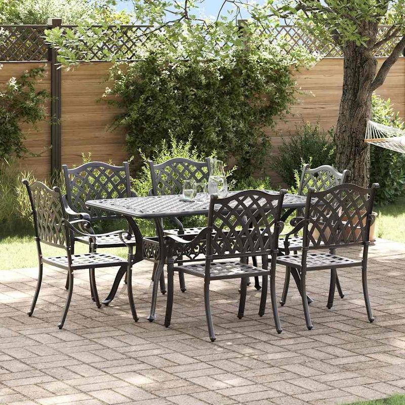 Casa si Gradina - Gradina si terasa - Mobilier exterior - Scaune si sezlonguri gradina - Set de masa pentru gradina 7 pcs Negru Aluminiu - Infinity.ro
