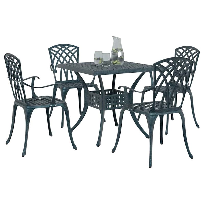 Casa si Gradina - Gradina si terasa - Mobilier exterior - Scaune si sezlonguri gradina - Set masa de gradina 5 pcs verde 80 x 80 x 75 cm Aluminiu turnat - Infinity.ro