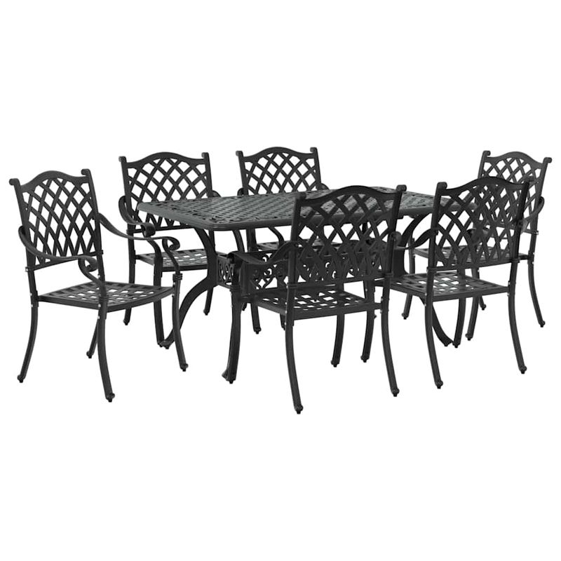 Casa si Gradina - Gradina si terasa - Mobilier exterior - Scaune si sezlonguri gradina - Set de masa pentru gradina 7 pcs Negru Aluminiu - Infinity.ro