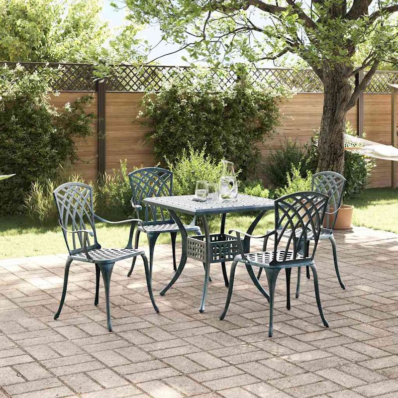 Casa si Gradina - Gradina si terasa - Mobilier exterior - Scaune si sezlonguri gradina - Set masa de gradina 5 pcs verde 80 x 80 x 75 cm Aluminiu turnat - Infinity.ro