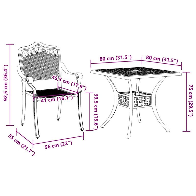 Casa si Gradina - Gradina si terasa - Mobilier exterior - Scaune si sezlonguri gradina - Set masa de gradina 5 pcs verde 80 x 80 x 75 cm Aluminiu turnat - Infinity.ro