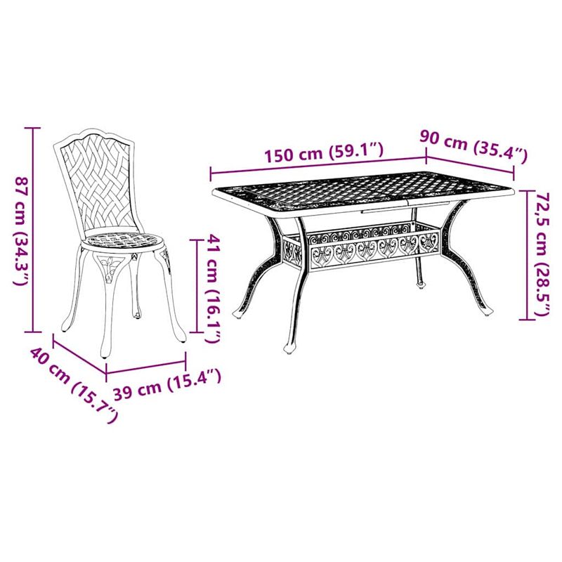 Casa si Gradina - Gradina si terasa - Mobilier exterior - Scaune si sezlonguri gradina - Set de masa pentru gradina 5 pcs Negru Aluminiu - Infinity.ro