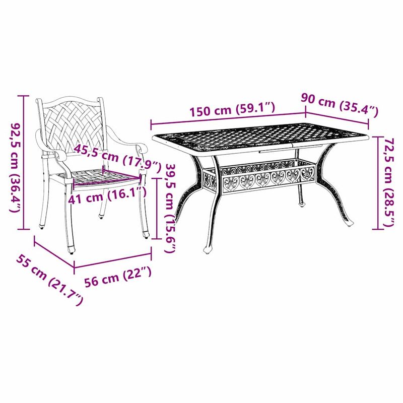 Casa si Gradina - Gradina si terasa - Mobilier exterior - Scaune si sezlonguri gradina - Set de masa pentru gradina 7 pcs Negru Aluminiu - Infinity.ro