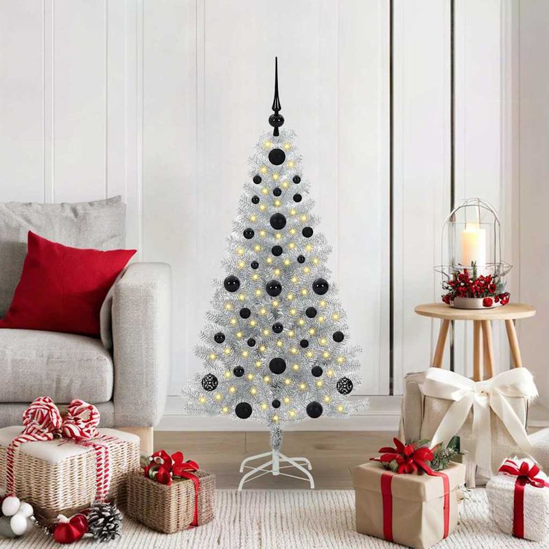 Casa si Gradina - Decoratiuni - Decoratiuni de sezon - Brad de Craciun cu 150 LED cu suport Argintiu 120 cm PET - Infinity.ro