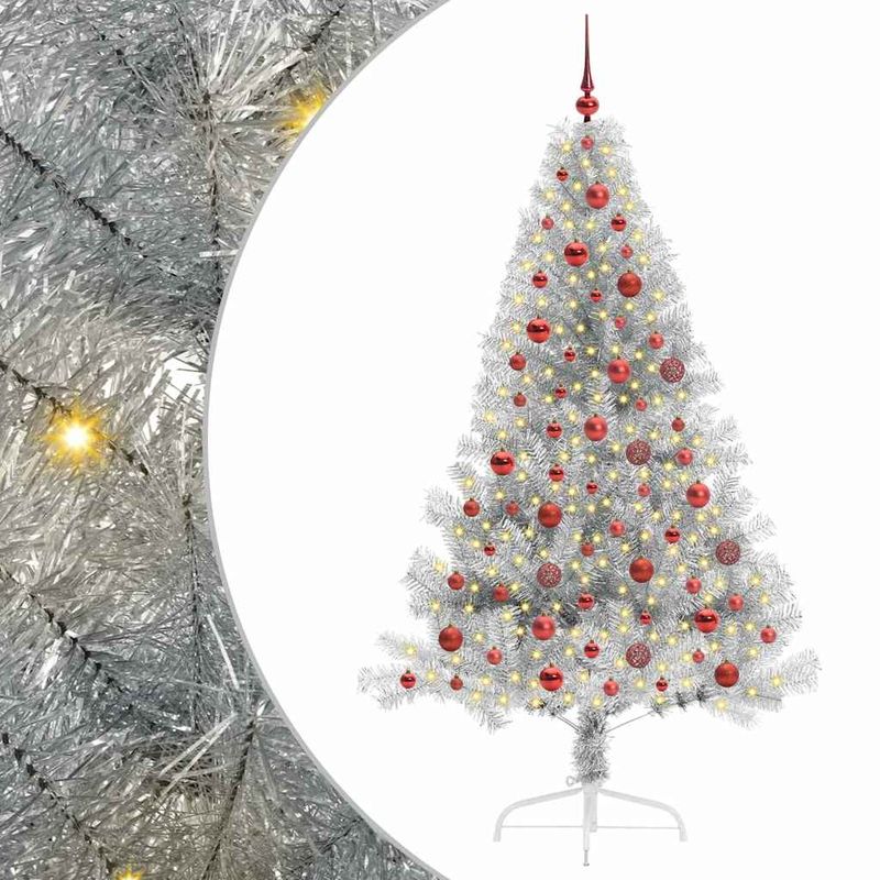 Casa si Gradina - Decoratiuni - Decoratiuni de sezon - Pom de Craciun artificial pre-iluminat Argintiu 180 cm PET - Infinity.ro