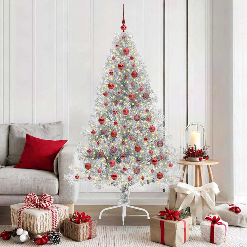 Casa si Gradina - Decoratiuni - Decoratiuni de sezon - Pom de Craciun artificial pre-iluminat Argintiu 180 cm PET - Infinity.ro
