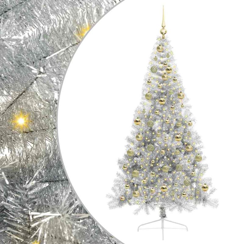 Casa si Gradina - Decoratiuni - Decoratiuni de sezon - Pom de Craciun artificial pre-iluminat Argintiu 210 cm PET - Infinity.ro