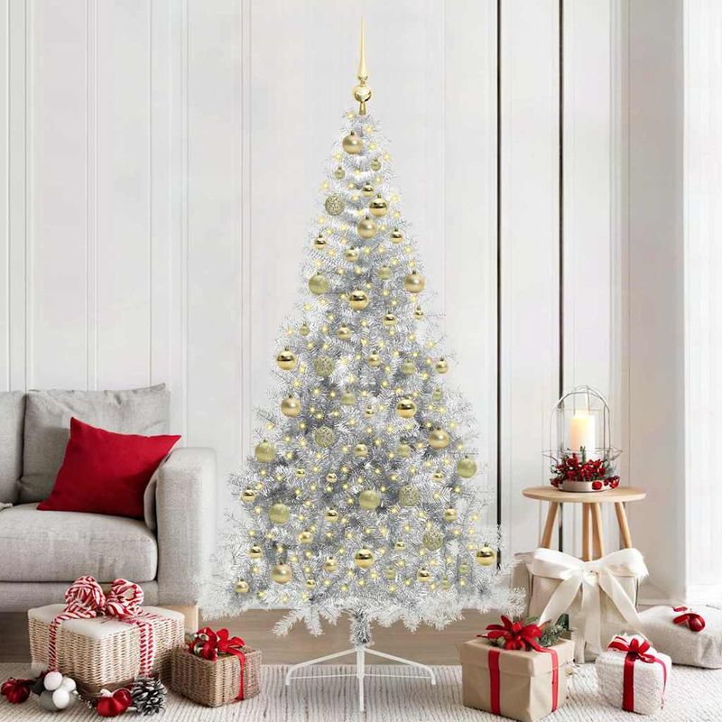 Casa si Gradina - Decoratiuni - Decoratiuni de sezon - Pom de Craciun artificial pre-iluminat Argintiu 210 cm PET - Infinity.ro