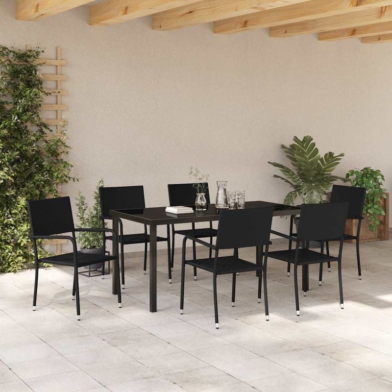 Casa si Gradina - Gradina si terasa - Mobilier exterior - Scaune si sezlonguri gradina - Set de masa pentru gradina 7 pcs Negru Rattan poli - Infinity.ro